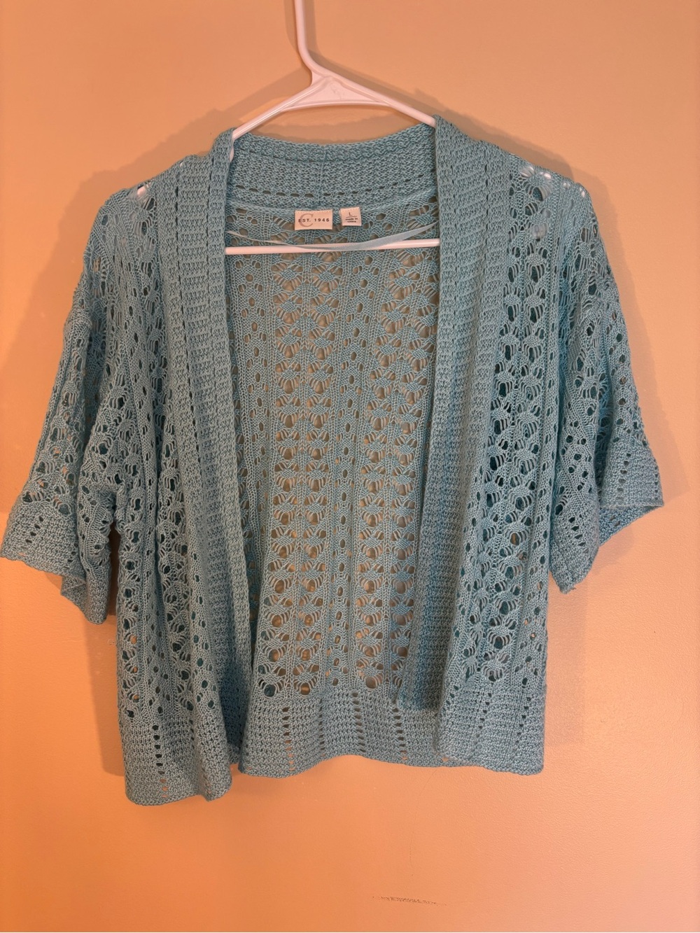 Light Blue Open-Knit Short Sleeve Cardigan - Casual Layering